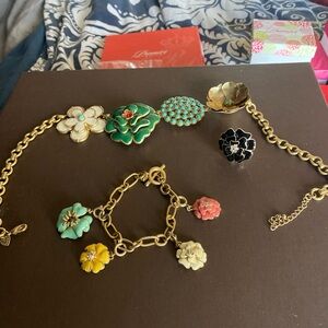 Stella & Dot Vibrant Green and Yellow Charm Bracelet, necklace and ring
